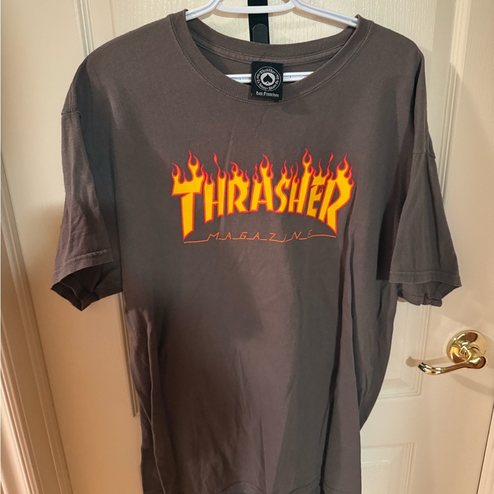 Thrasher Charcoal Tee with Fiery Logo